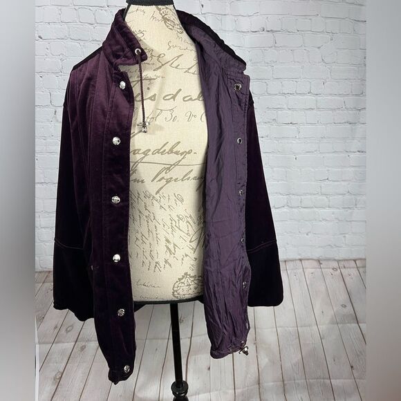 Vintage CS Signature Reversible Velvet Purple Coat Drawstring Jacket Sz Large - Picture 5 of 8